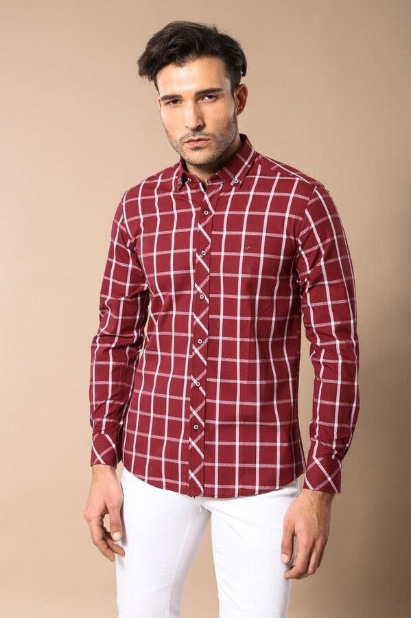 WSS Plaid Slim Fit Burgundy Shirt  - Pomigliano d’Arco