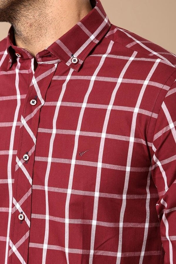 WSS Plaid Slim Fit Burgundy Shirt  - Pomigliano d’Arco