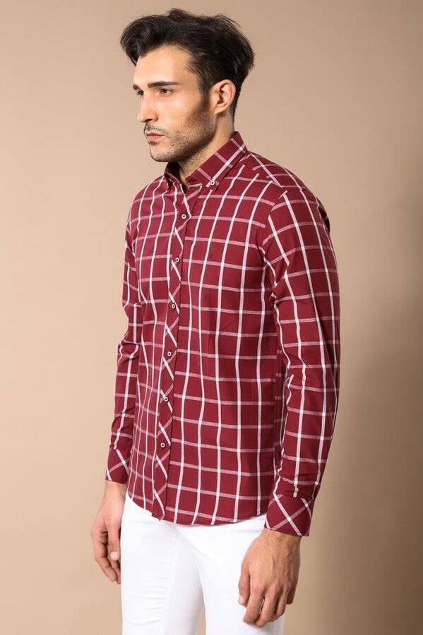 WSS Plaid Slim Fit Burgundy Shirt  - Pomigliano d’Arco