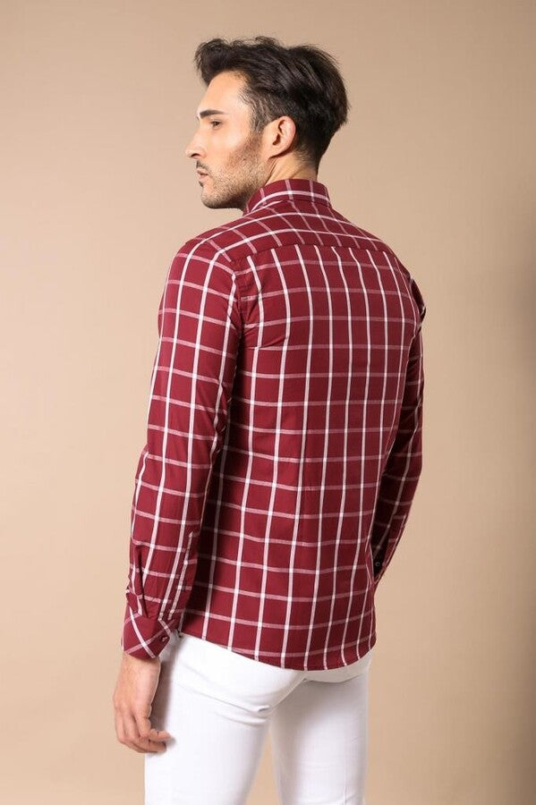 WSS Plaid Slim Fit Burgundy Shirt  - Pomigliano d’Arco