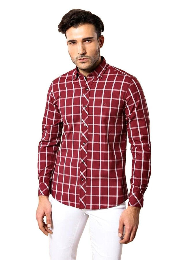 WSS Plaid Slim Fit Burgundy Shirt  - Pomigliano d’Arco