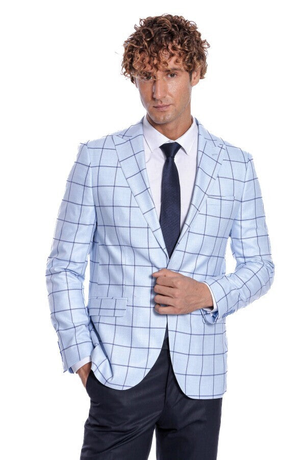WSS Plaid Slim Fit Light Blue Men Blazer  - Dormagen