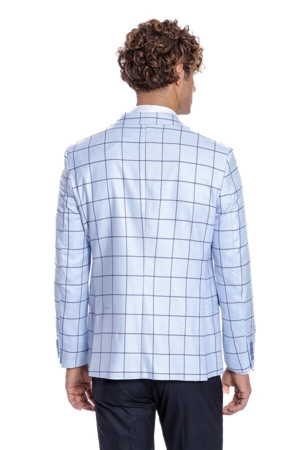 WSS Plaid Slim Fit Light Blue Men Blazer  - Dormagen