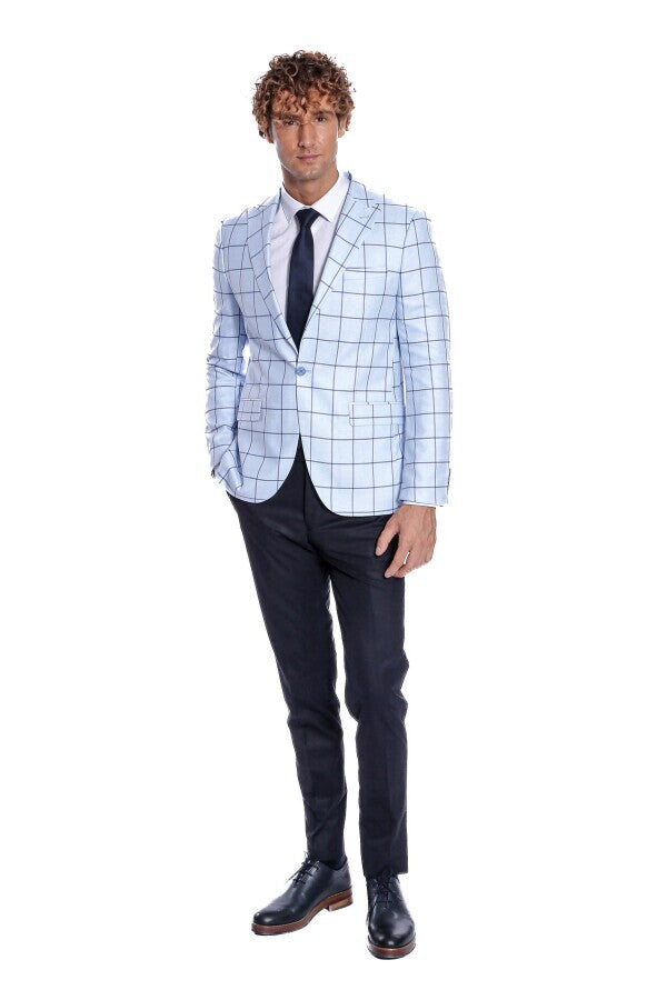 WSS Plaid Slim Fit Light Blue Men Blazer  - Dormagen