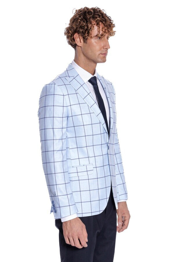 WSS Plaid Slim Fit Light Blue Men Blazer  - Dormagen