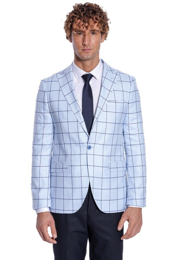 WSS Plaid Slim Fit Light Blue Men Blazer  - Dormagen