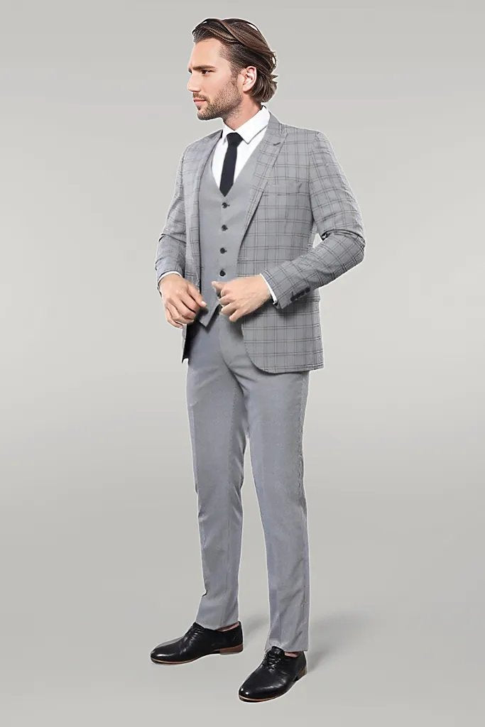 WSS Plaid Slim-Fit Light Blue Men Suit  - Singen