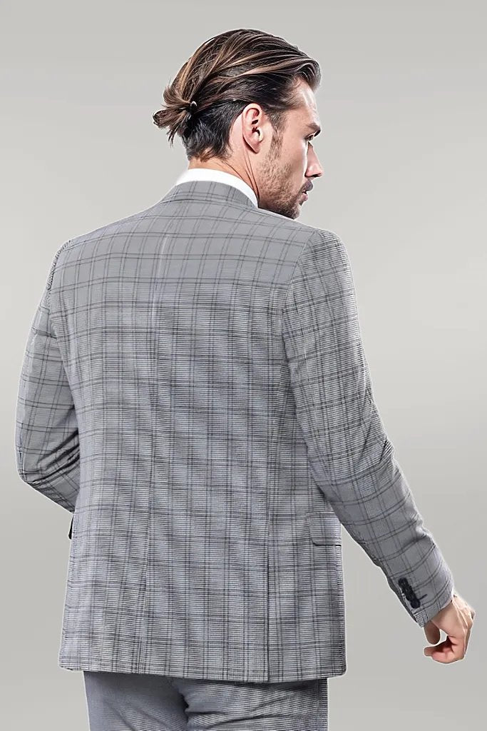 WSS Plaid Slim-Fit Light Blue Men Suit  - Singen