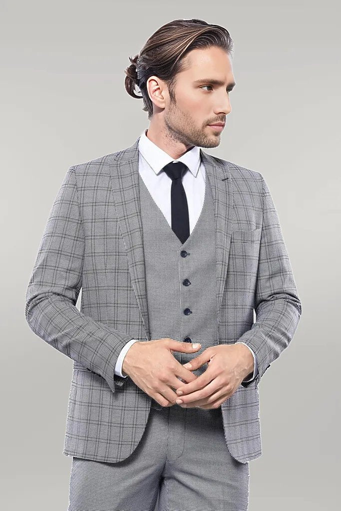 WSS Plaid Slim-Fit Light Blue Men Suit  - Singen