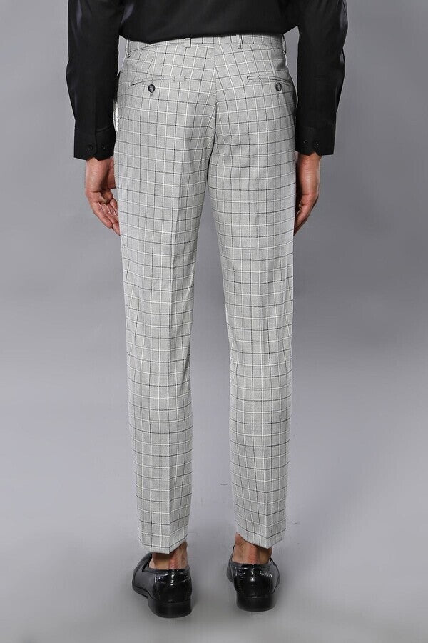 WSS Plaid Slim-Fit Light Grey Men Trousers  - Singen
