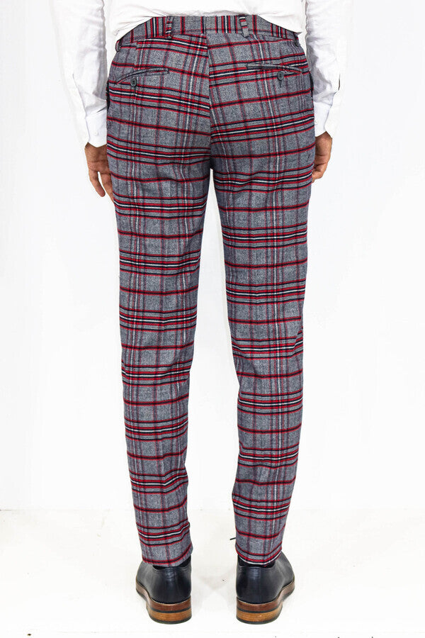 WSS Plaid Slim Fit Navy Blue Men Pants  - Chieri