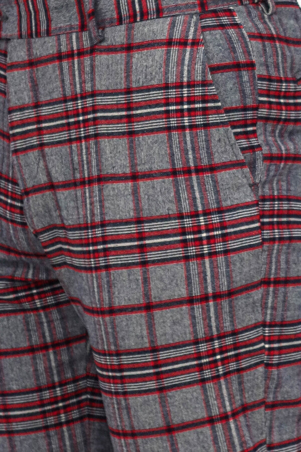 WSS Plaid Slim Fit Navy Blue Men Pants  - Chieri