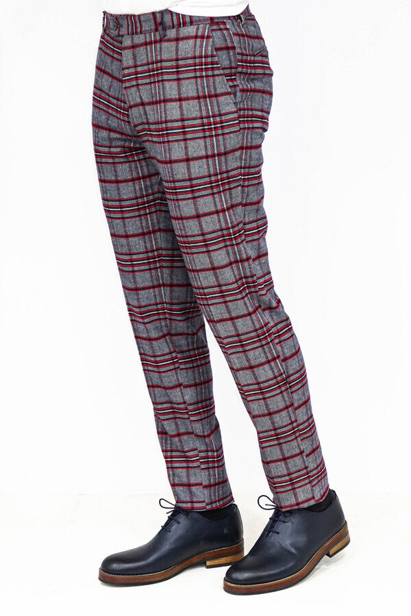 WSS Plaid Slim Fit Navy Blue Men Pants  - Chieri