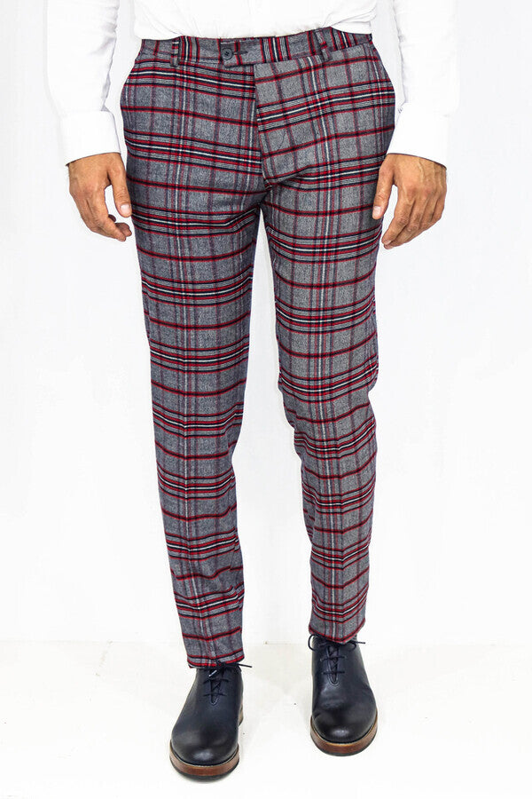 WSS Plaid Slim Fit Navy Blue Men Pants  - Chieri