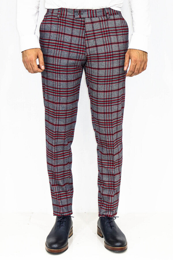 WSS Plaid Slim Fit Navy Blue Men Pants  - Chieri