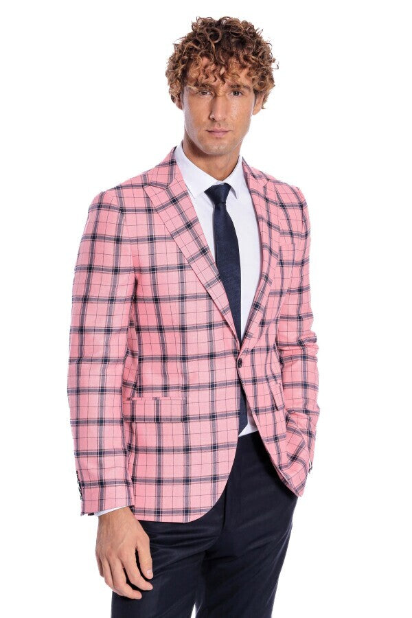 WSS Plaid Slim Fit Pink Men Blazer  - Fort Worth