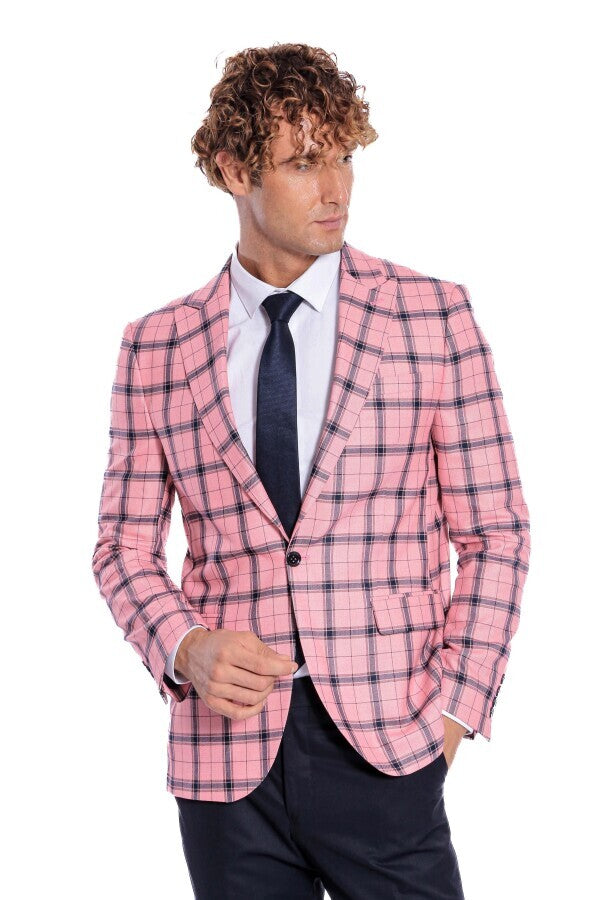 WSS Plaid Slim Fit Pink Men Blazer  - Fort Worth