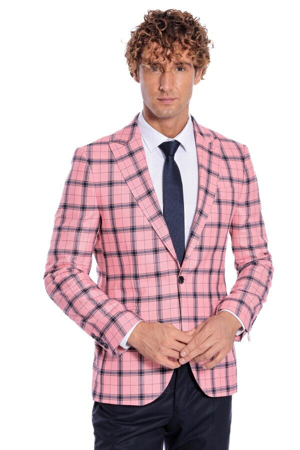 WSS Plaid Slim Fit Pink Men Blazer  - Fort Worth