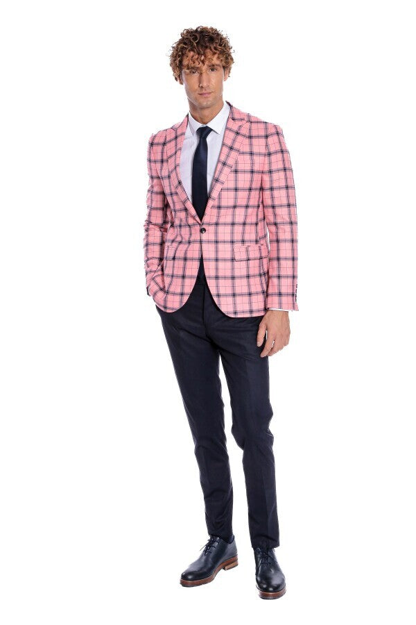 WSS Plaid Slim Fit Pink Men Blazer  - Fort Worth