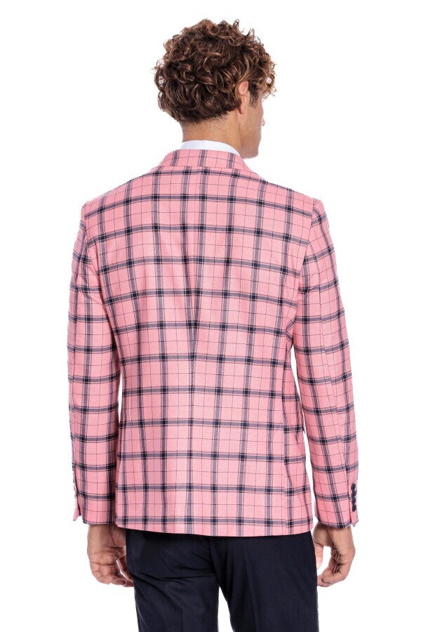 WSS Plaid Slim Fit Pink Men Blazer  - Fort Worth