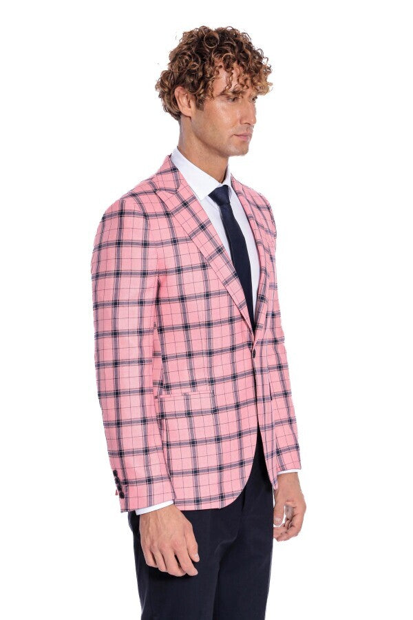 WSS Plaid Slim Fit Pink Men Blazer  - Fort Worth