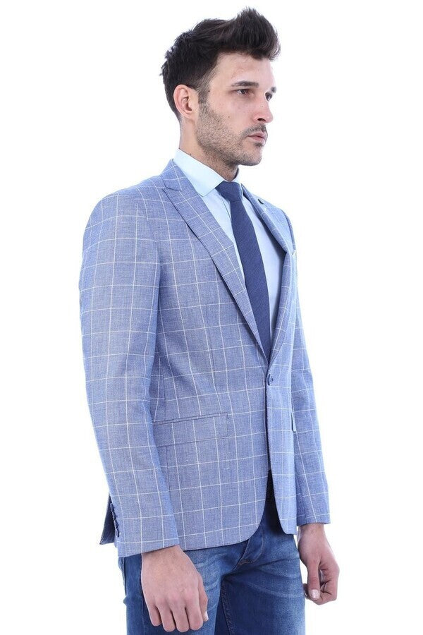 WSS Plaid Slimfit Blue Jacket  - Poway