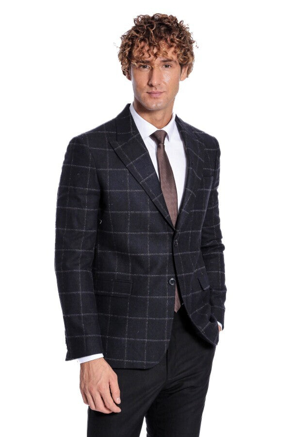 WSS Plaid Wool Black Men Blazer  - Howell