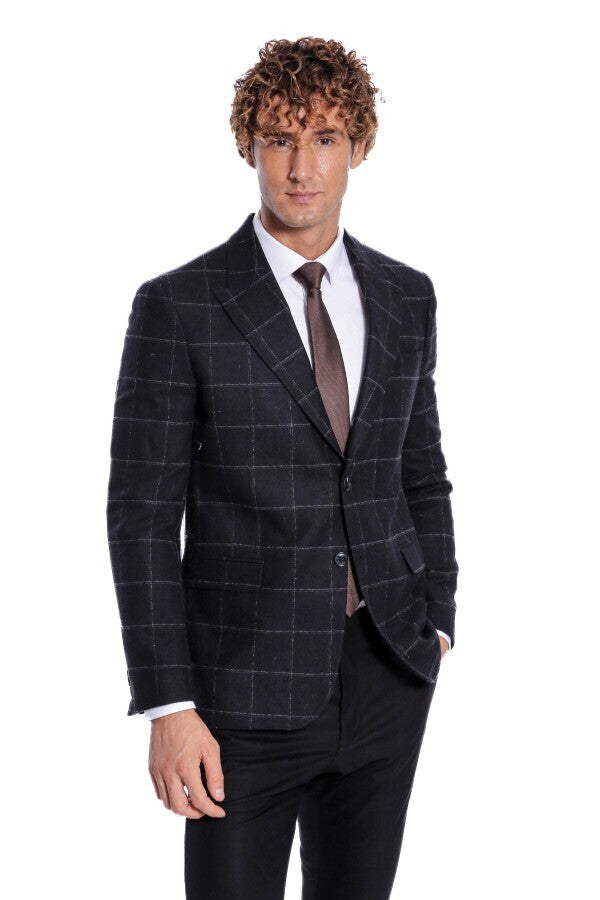 WSS Plaid Wool Black Men Blazer  - Howell