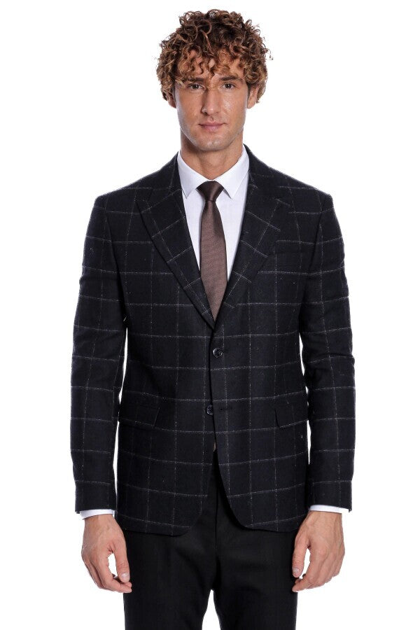 WSS Plaid Wool Black Men Blazer  - Howell