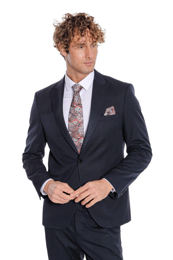 WSS Plain 2 Piece Slim Fit Dark Blue Men Suit  - Benidorm