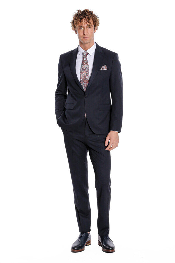WSS Plain 2 Piece Slim Fit Dark Blue Men Suit  - Benidorm