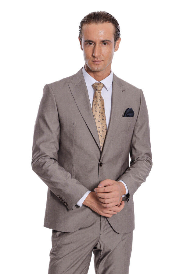 WSS Plain 2 Piece Slim Fit Light Brown Men Suit  - Longmont