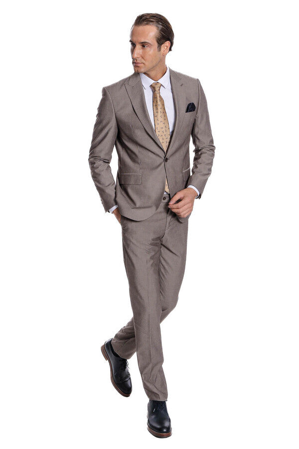 WSS Plain 2 Piece Slim Fit Light Brown Men Suit  - Longmont