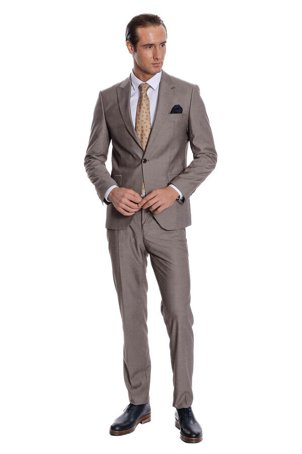 WSS Plain 2 Piece Slim Fit Light Brown Men Suit  - Longmont