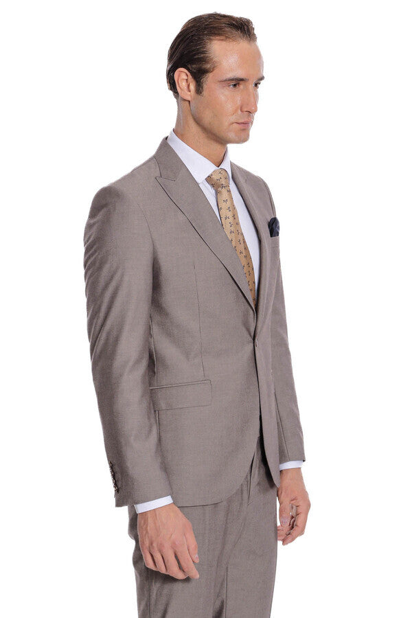 WSS Plain 2 Piece Slim Fit Light Brown Men Suit  - Longmont