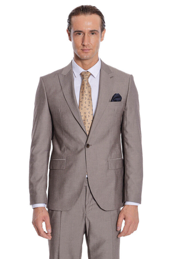WSS Plain 2 Piece Slim Fit Light Brown Men Suit  - Longmont