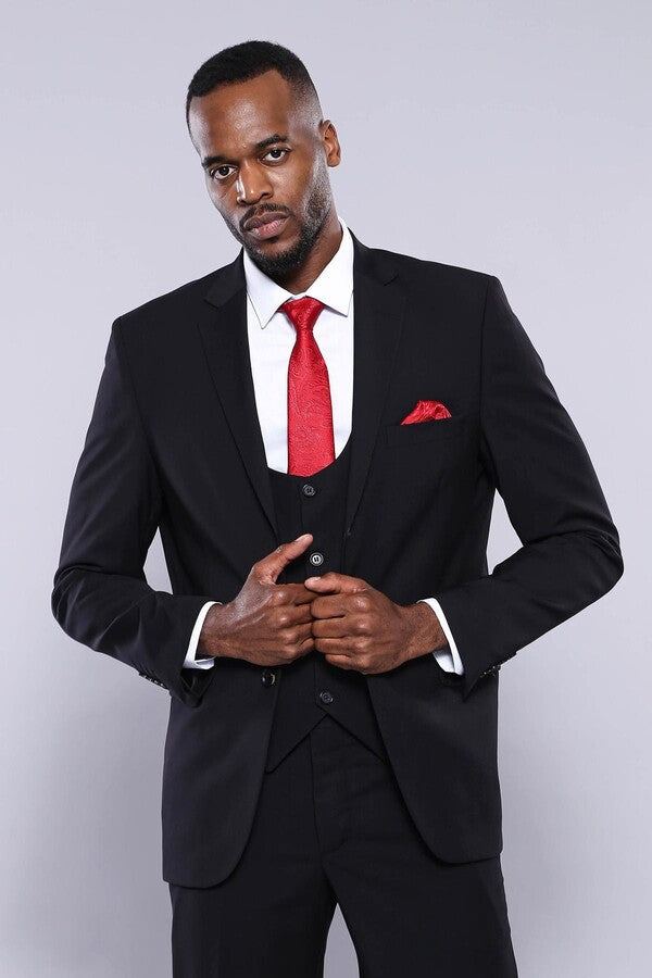 WSS Plain Black 3-Piece Men's Suit  - Norfolk