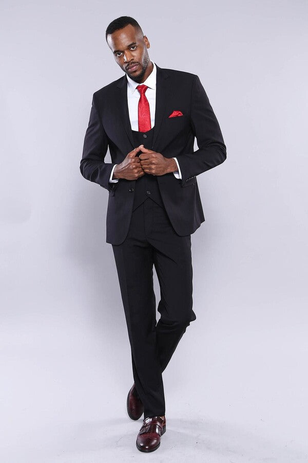 WSS Plain Black 3-Piece Men's Suit  - Norfolk