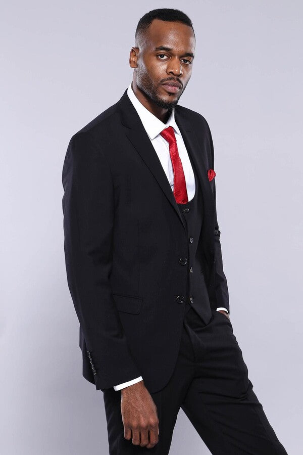 WSS Plain Black 3-Piece Men's Suit  - Norfolk
