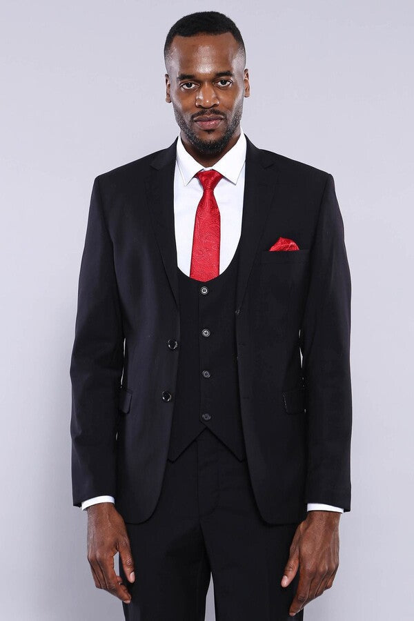 WSS Plain Black 3-Piece Men's Suit  - Norfolk