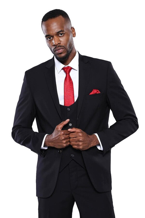 WSS Plain Black 3-Piece Men's Suit  - Norfolk