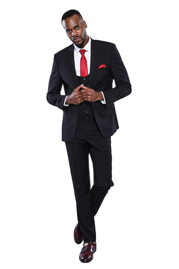 WSS Plain Black 3-Piece Men's Suit  - Norfolk