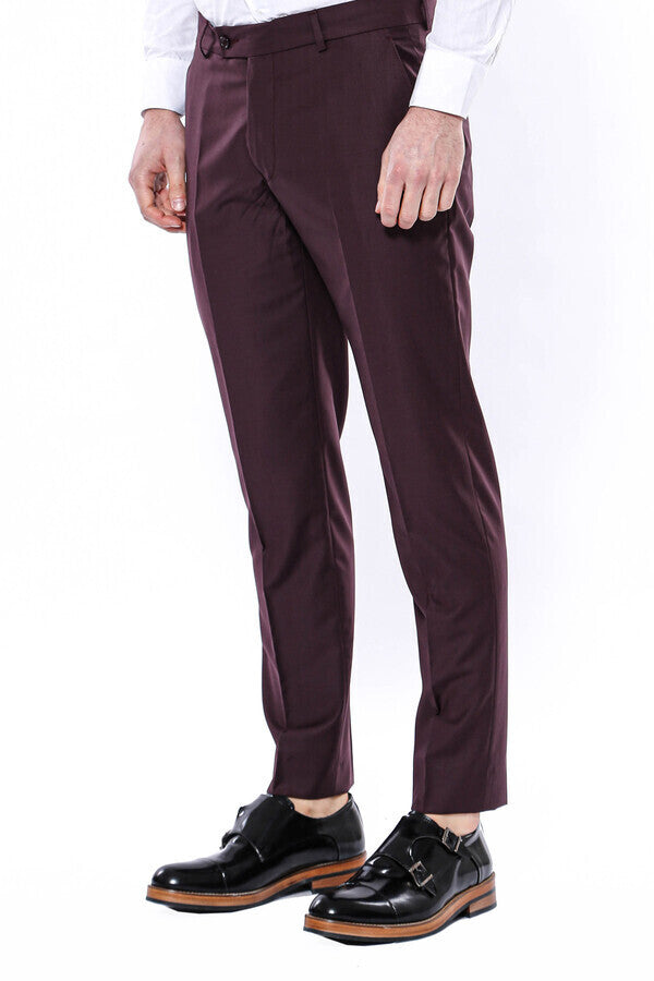 WSS Plain Burgundy Men Trousers  - Singen