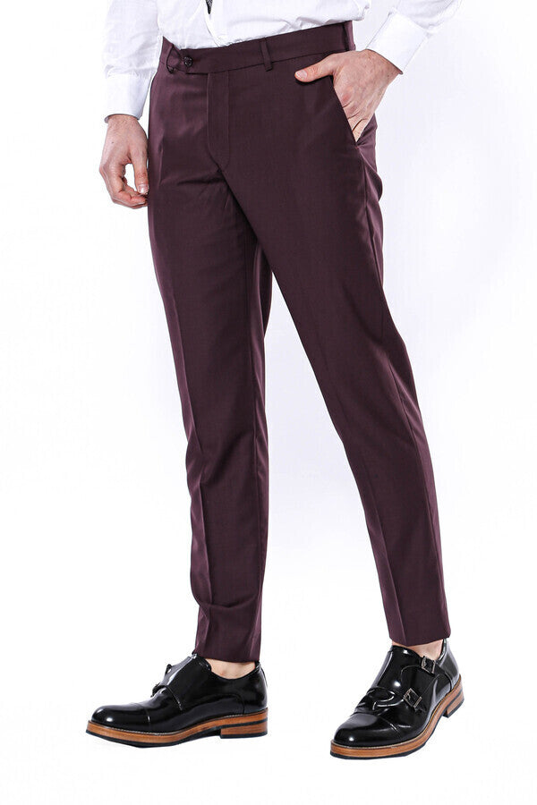WSS Plain Burgundy Men Trousers  - Singen
