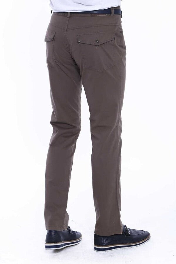 WSS Plain Covered Pocket Suede Brown Men Pants  - Slatina