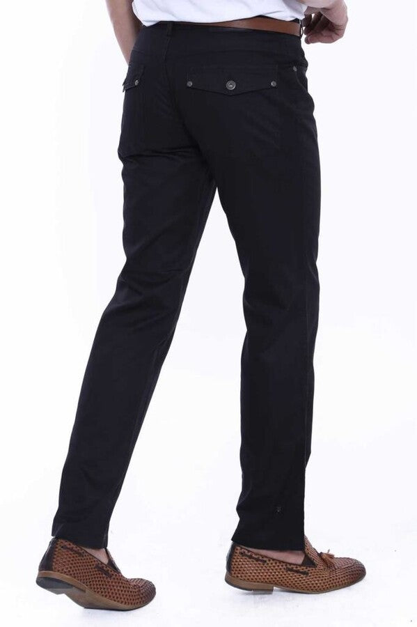 WSS Plain Covered Pockets Suede Black Men Pants  - Singen
