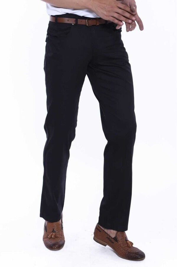 WSS Plain Covered Pockets Suede Black Men Pants  - Empoli