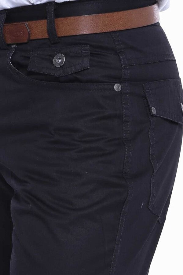 WSS Plain Covered Pockets Suede Black Men Pants  - Singen