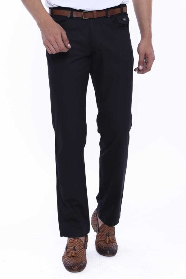 WSS Plain Covered Pockets Suede Black Men Pants  - Singen