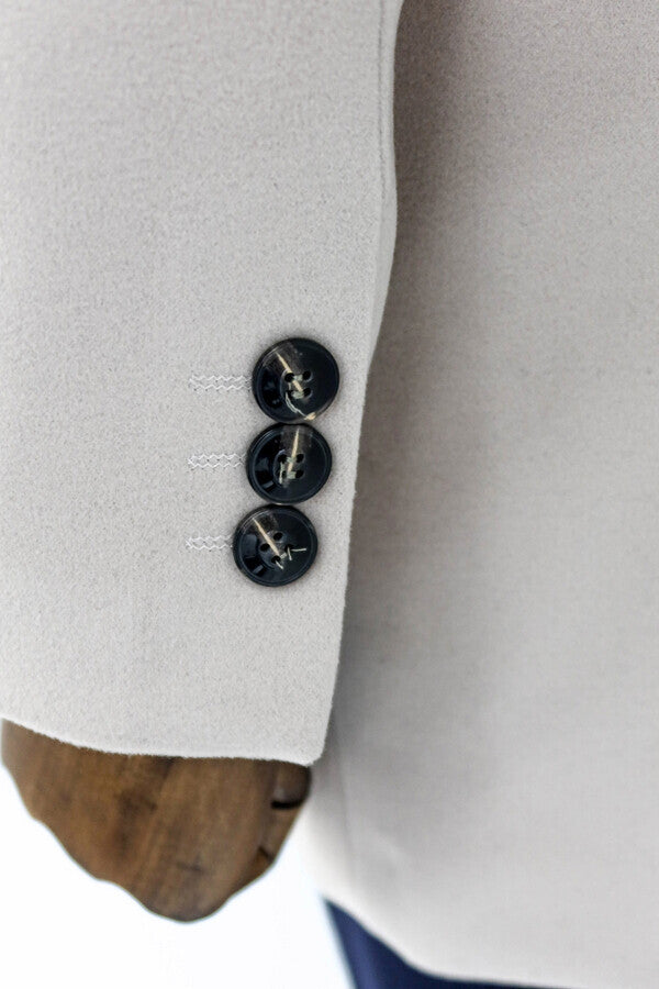 WSS Plain Hidden Button Beige Men Coat  - East Lansing